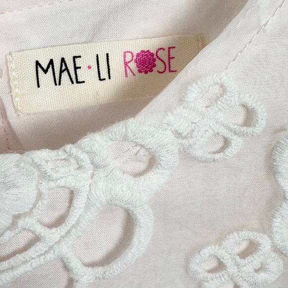 Mae-Li Girls Flower Lace Illusion Dress Short Puff Sleeve Pink Lining Size 7 - Picture 3 of 11